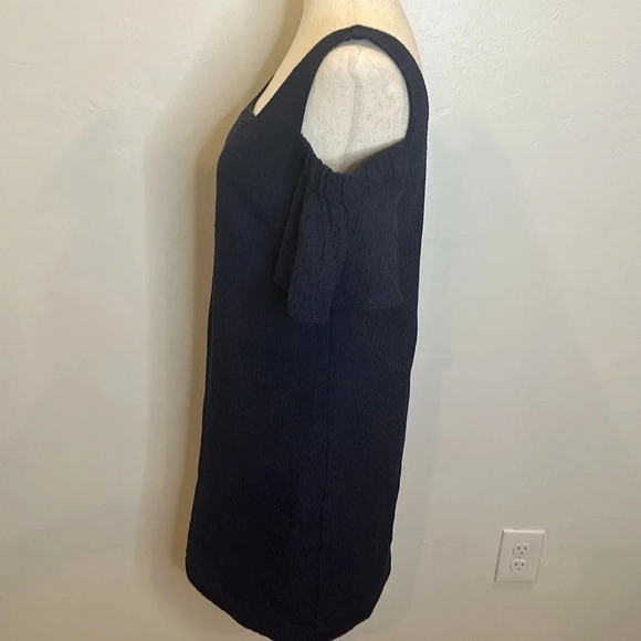 JCREW NAVY BLUE WOVEN TEXTURED COLD SHOULDER DRESS SIDE ZIP - Picture 5 of 10